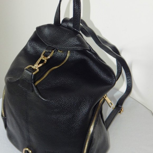 NWT UNICA Genuine Pebble Leather Zipper Closure BLACK Backpack Made in Italy main image 5